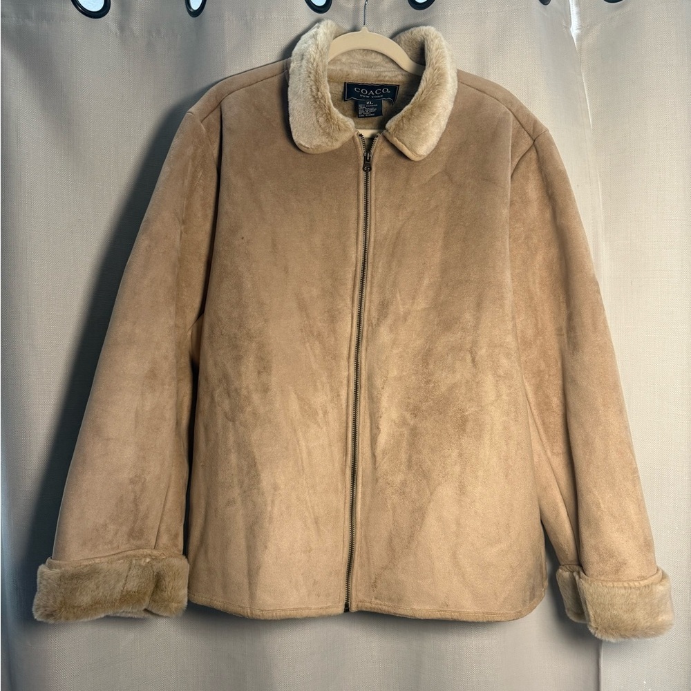 Vintage Coaco New York Tan Suede Faux Fur Lined ZipUp Jacket Size XL - Picture 8 of 8